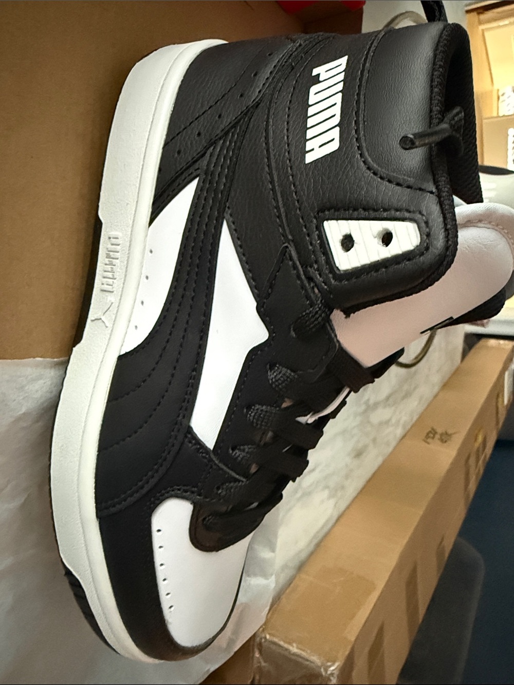 Puma Kids Black and White High-Top Sneakers